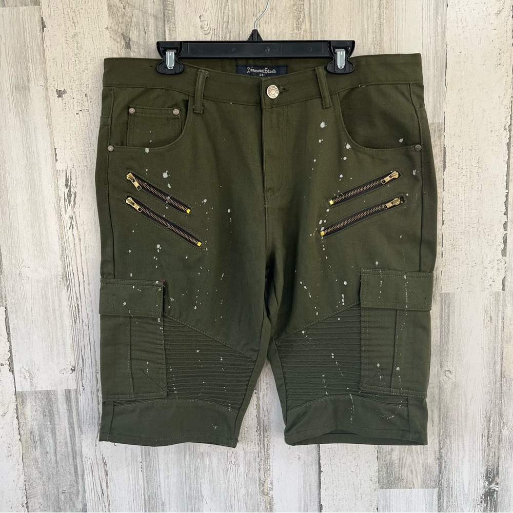 Diamond Stash Men’s Denim paint Splatter Jean Shorts Size 38